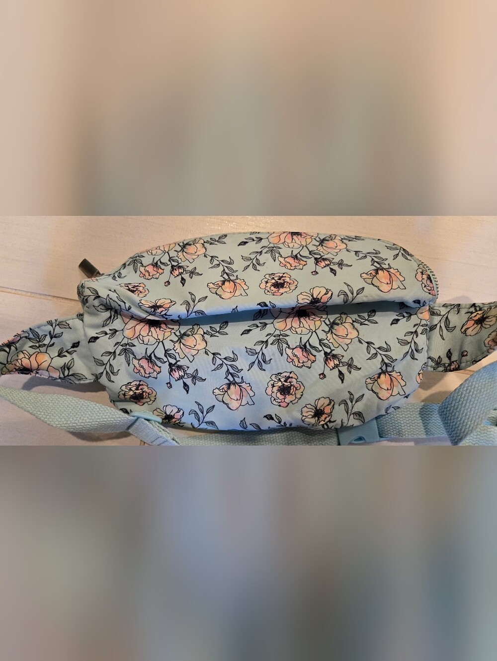 Floral Crossbody Bag in Light Blue with Peach Flowers